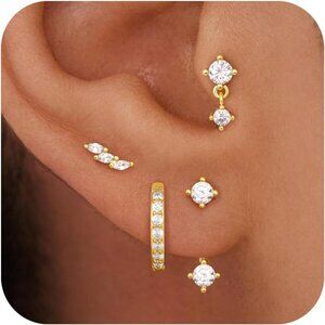 4 Pairs Gold Hoop Earrings Set for Women, Hypoallergenic, Trendy Dangle, Small a